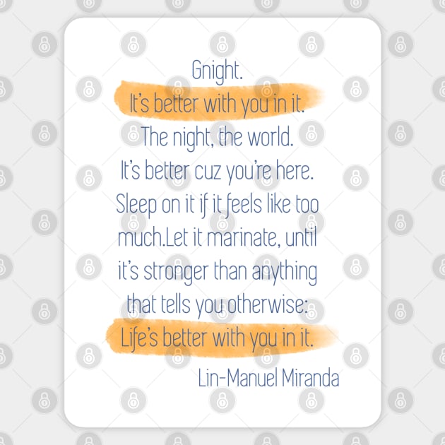 Good night Lin Manuel Miranda depression Depression Sticker